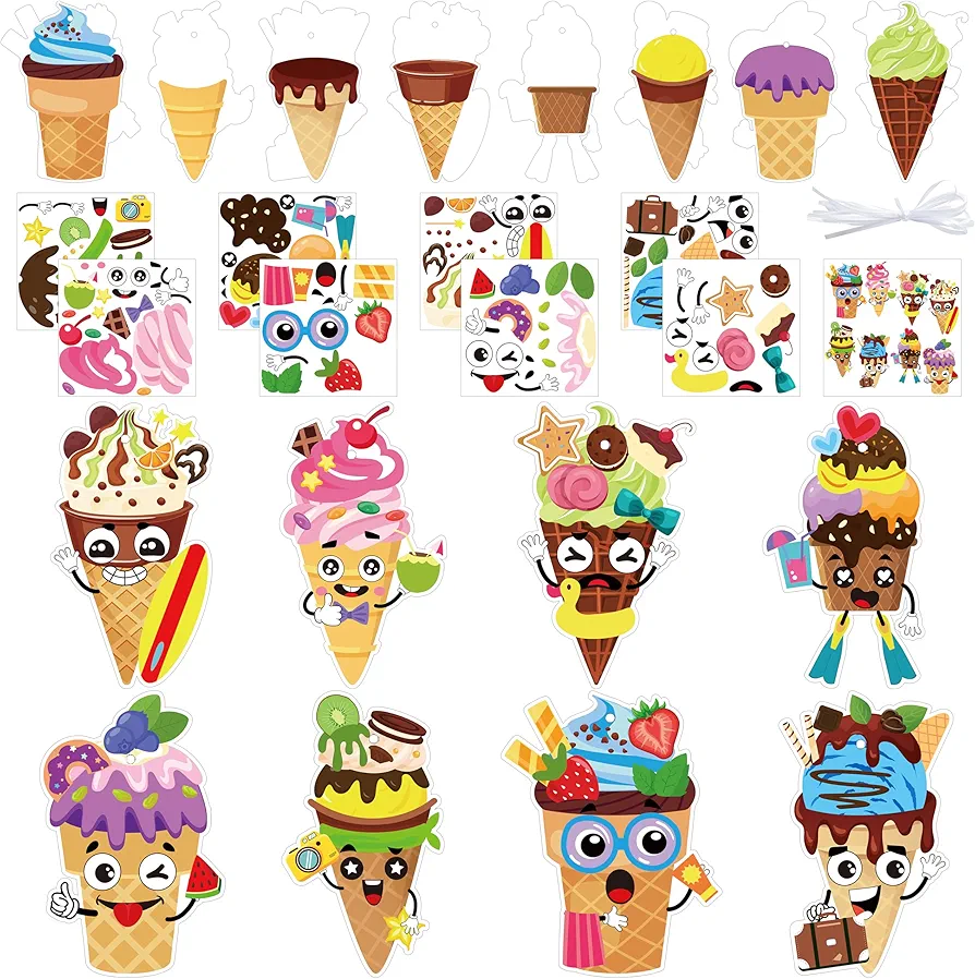 BeYumi Ice Cream Craft Kit - 123Pcs Summer Ice Cream Stickers Craft for Kids Summer DIY Ice Cream Art Craft Make Your Own Ice Cream Sticker Set School Classroom Home Game Activities Art Supplies Decor