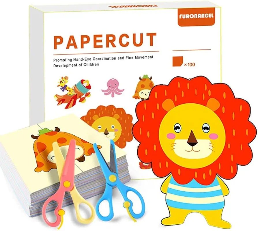 Scissor Skills Activity Book For Kids Ages 3-5,Paper Cutting Art, Kids Safe Scissors, Early Learning Development Toy for Kindergarten preschool Boys and Girls,100 Pages (Animals Plants Theme)