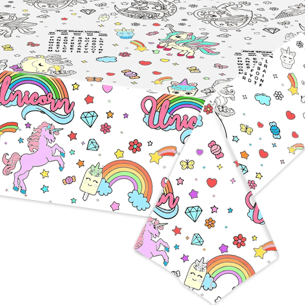 Unicorn Themed Coloring Tablecloth for Kids Unicorn Posters Activity Large Holiday Birthday Party Color-in Paper Poster Table Cover for Kids Boys Girls Preschool Kindergarten Classroom Arts and Crafts