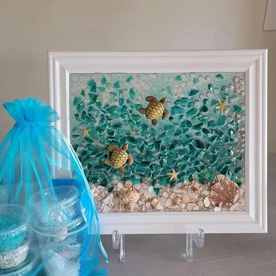 Sea Glass Art Kit, DIY Mosaic Arts and Craft Kits, Resin Beach Art Kit, Resin Beach Art Kit for Home Decoration (01#)