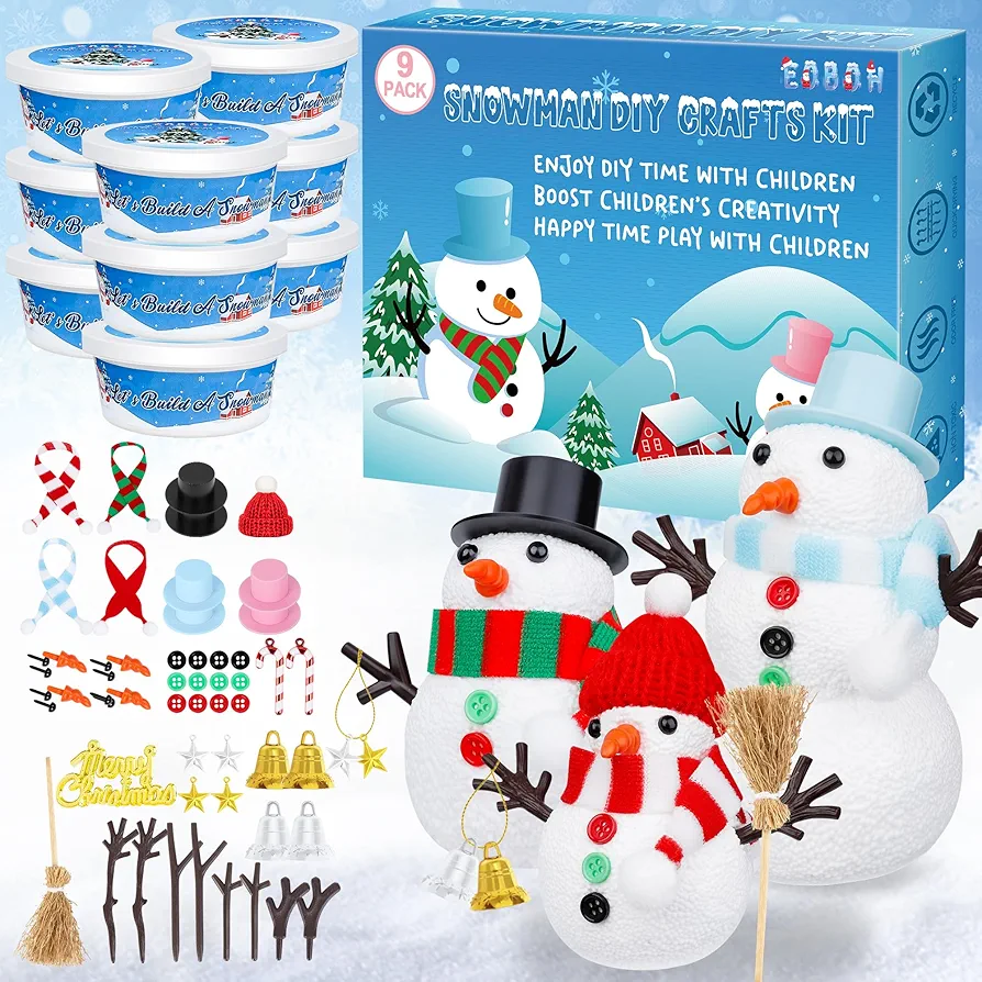 9 Pack Snowman Kit, Christmas Craft Snowman kit DIY for Kids, Build a Snowman Winter Decorations Indoor, Creative Kids Air Dry Clay Modeling Crafts Kit for Christmas Kids Favor Supplies