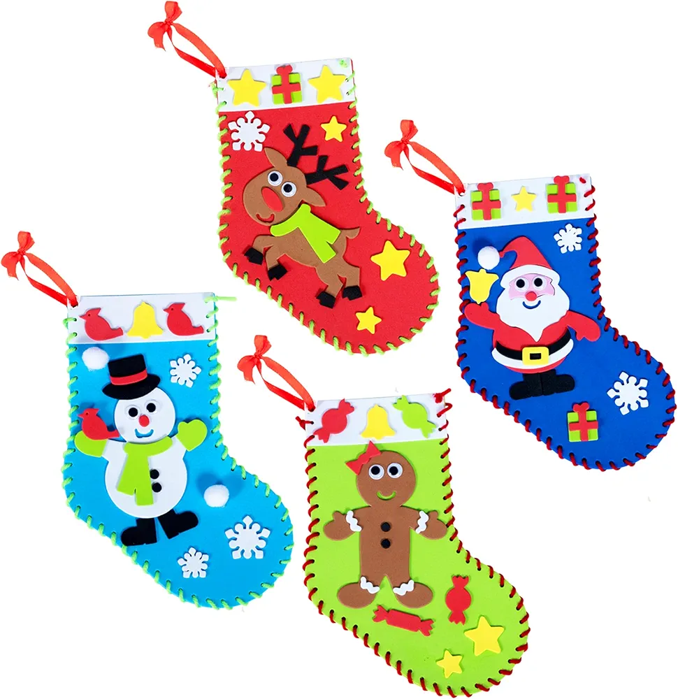 READY 2 LEARN Christmas Crafts - Create Your Own Christmas Stockings - Foam - Set of 4 - Christmas Decorations for Home - All Materials Included
