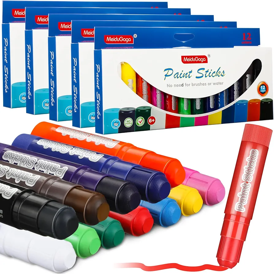 60 Pcs Tempera Paint Sticks 12 Colors Kids Washable Paint Safe Quick Drying Paint Crayons Children Arts and Craft Toddler Art Supplies for Paper Wood Glass Rock Poster Canvas