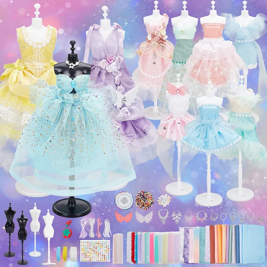 FREEBLOSS 600+Pcs Fashion Design Kit for Girls Creativity DIY Arts & Crafts Kit with 4 Mannequins, Sewing Kit Sewing Craft Kit for Adults All Ages
