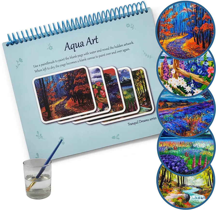 Aqua Art for The Elderly, Seniors, Kids, Children, Reusable, No Mess, Spiral Organized, just add Water, Tranquil Dreams Edition.