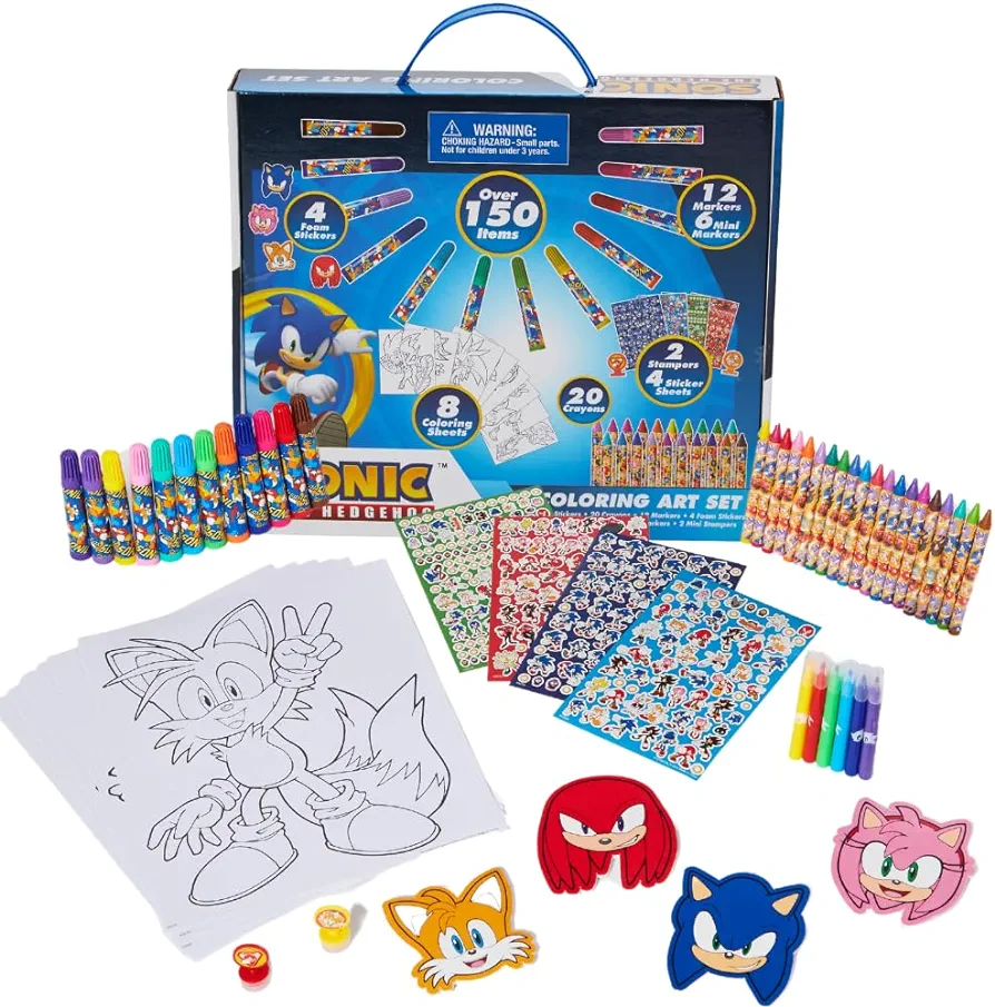 Innovative Designs Sonic The Hedgehog Coloring Art Set for Kids with Stickers and Stampers, 150+ Pieces