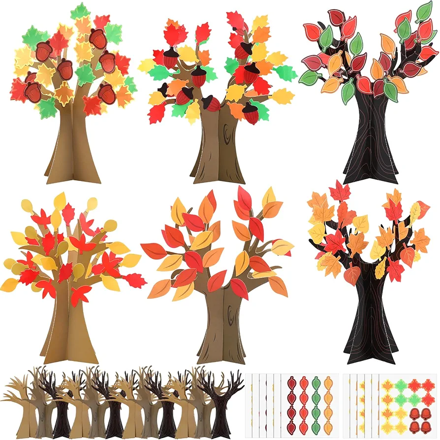 Janlaugh 30 Sets Fall Tree of Thanks Craft Kit for Kids Make Your Own DIY Thanksgiving Tree Decorations 3D Autumn Maple Leaves Thankful Craft Kit Supplies Home School Fun Activities