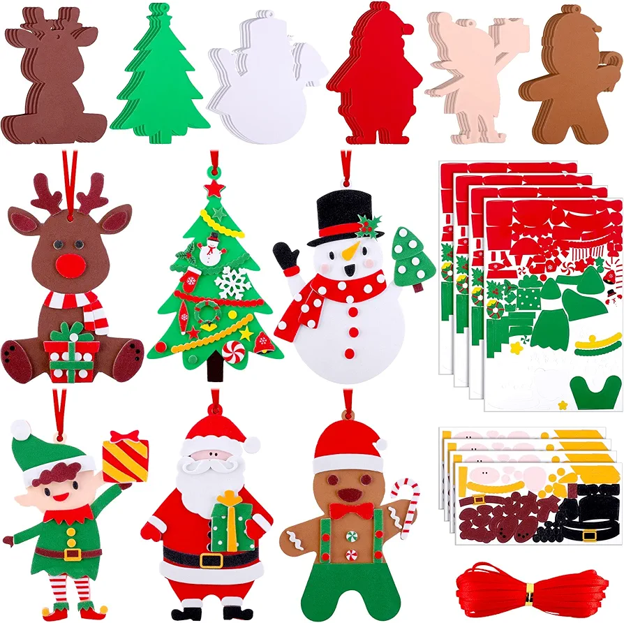 24 Pieces Christmas Foam Sticker Set DIY Christmas Crafts Xmas Party Decorations Christmas Tree Ornament for Christmas Party Game, 6 Styles