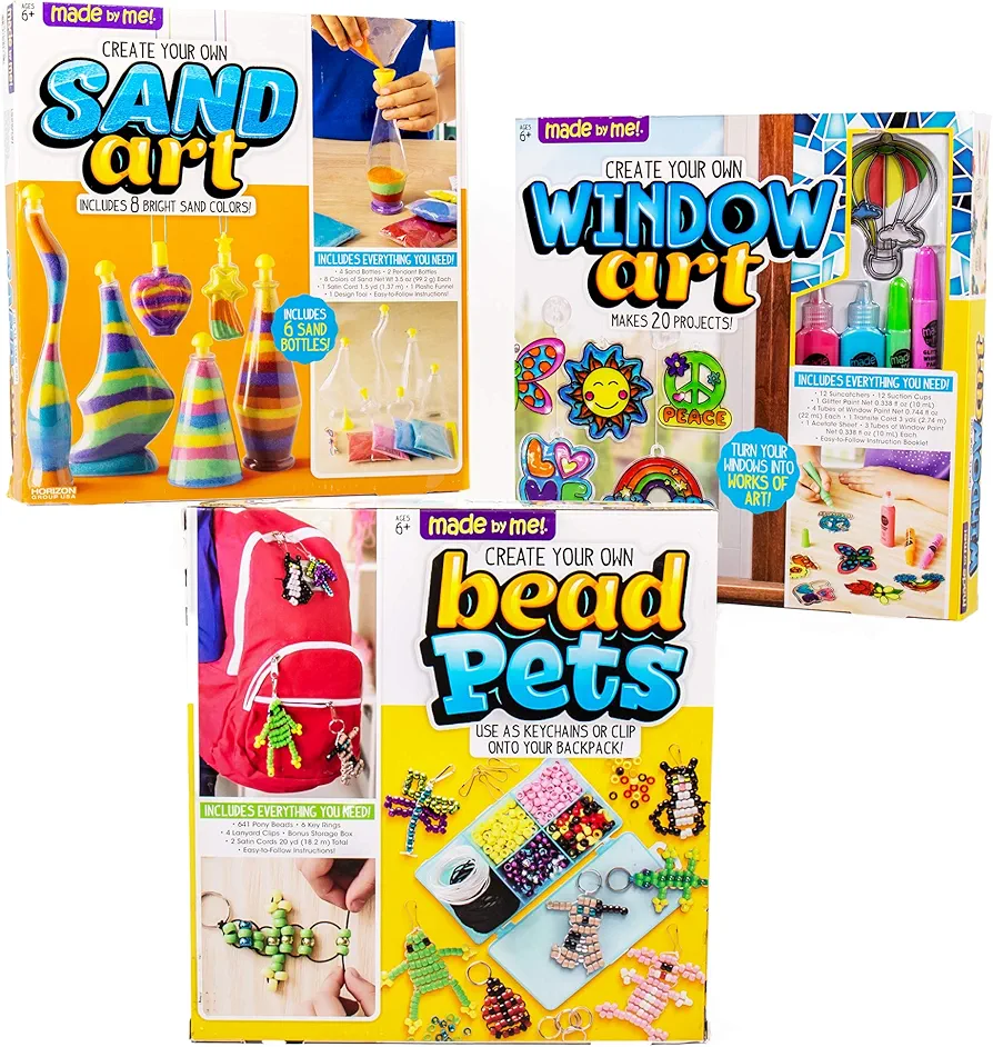 Made By Me Creative Activity Kit Multipack with Window Art, Sand Art & Bead Pets by Horizon Group USA