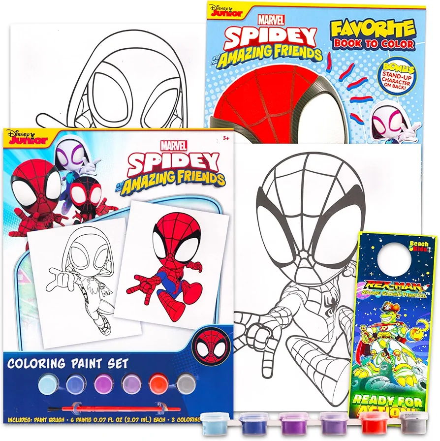 Marvel Spidey and His Amazing Friends Paint Posters Set - 4 Pc Bundle with Spidey and Friends Painting Activity Book and More | Spiderman Coloring and Activities for Toddlers, Kids