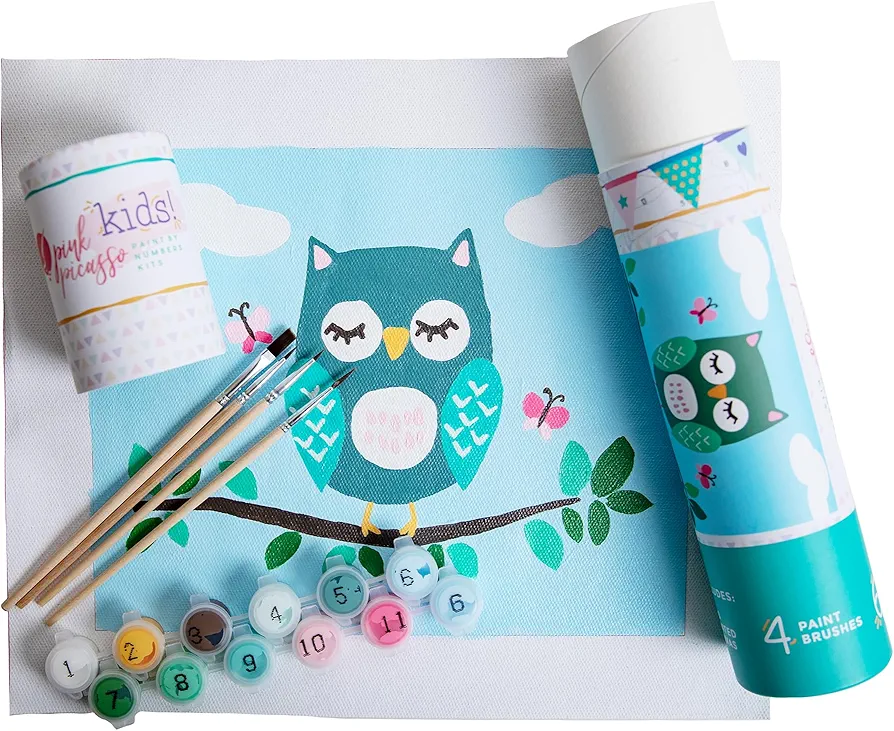 Pink Picasso Kits Paint by Number for Kids Ages 5-12 | DIY 8x10 Beginners Kids Paint Set Color by Numbers Canvas Painting Kits | As Seen On Shark Tank & Oprah's Favorite Thing (Olivia Owl)