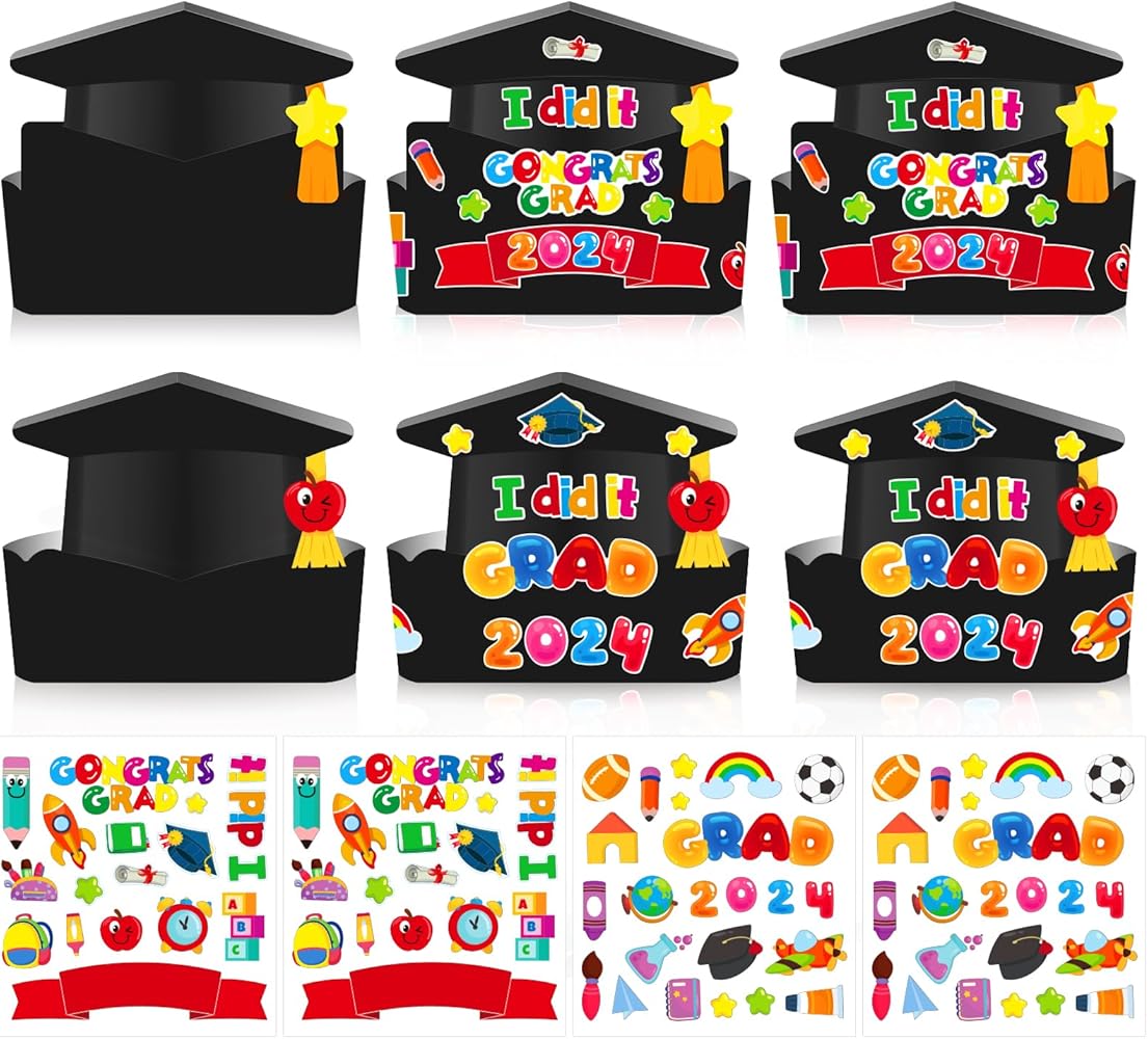 WhatSign 24 Pack Preschool Graduation Paper Cap Graduation Paper Hats for Kids