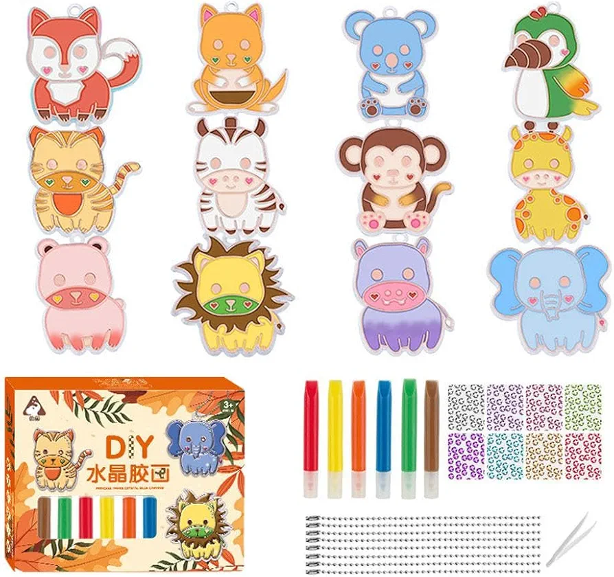 DIY Crystal Paint Arts and Crafts Set,Cartoon No-Baking Crystal Glue Painting,2024 New Bake-Free Crystal Color Glue Painting Pendant Toy,DIY Handmade Watercolor Painting Kit