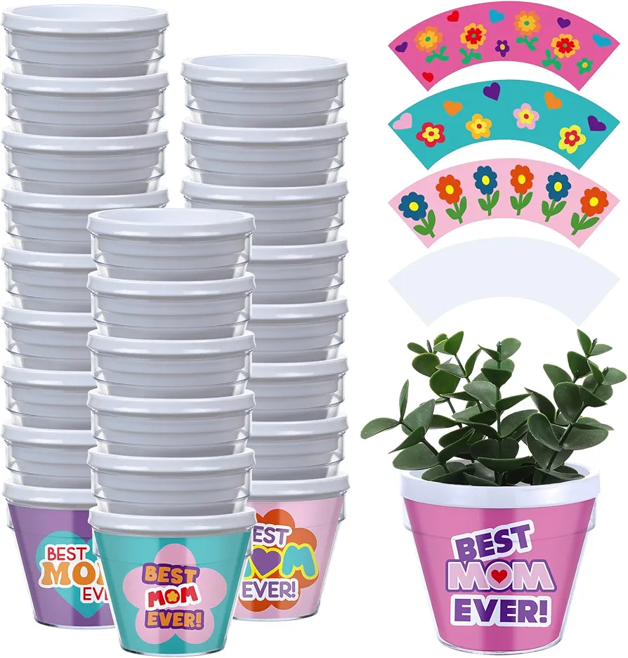 Nitial 24 Set Mother Day Crafts Flower Pot for Kids Spring DIY Flower Pots Paint Your Own Mother Day Crafts Flowerpots Blank Garden Plastic Pot Craft Kit for Mother School Science Garden Activities