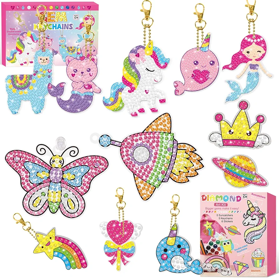 BANBBUR Gem Art for Kids,Arts and Crafts for Kids Ages4-8 8-12,5D Gem Diamond Art Keychains,Painting Art Crafts Gifts for Girls Boys