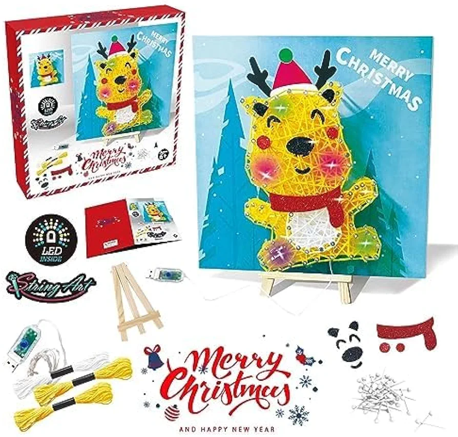 DIY String Art Kit with LED Light for Christmas Home Decoration,Craft Kits for Christmas, Art Craft Gift（Christmas Tree,Christmas Elk, Santa Claus） for Adults Kids (Christmas Elk)