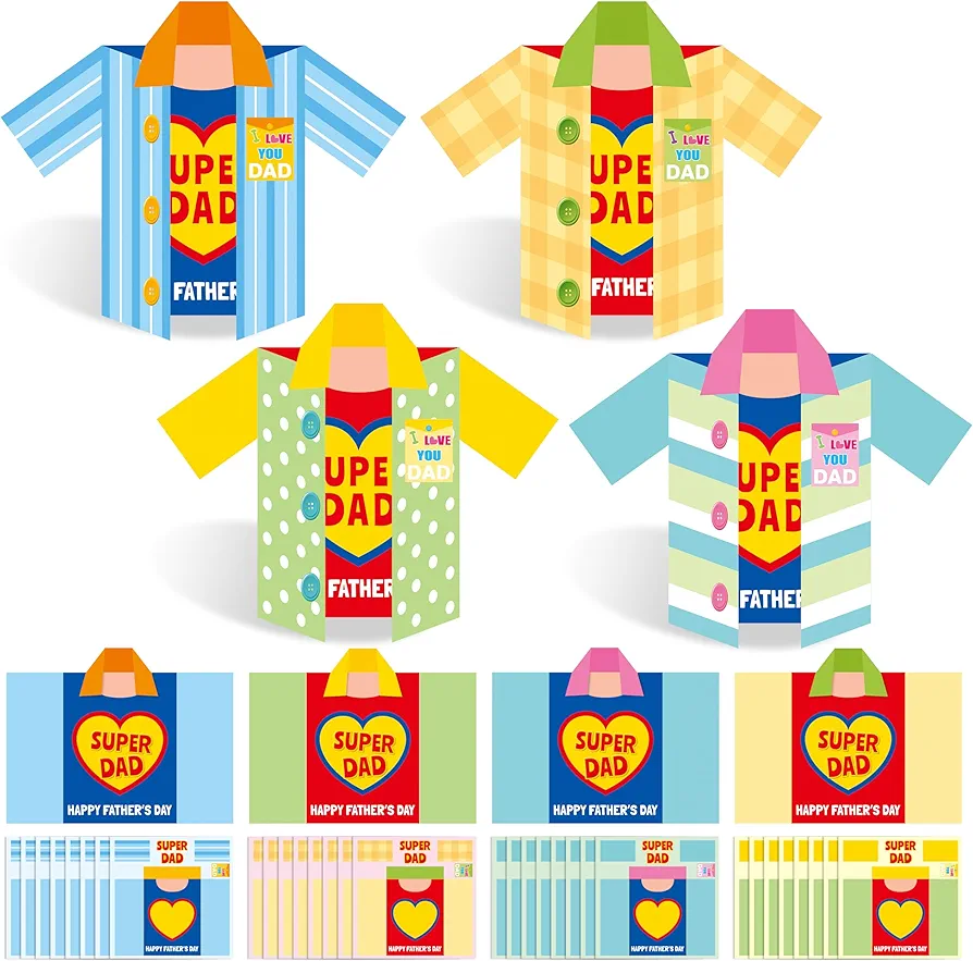 WATINC Father’s Day Shirt Craft kit - 28 Sets DIY Fathers Day Shirts Crafts for Dad with Buttons, Making Happy Father’s Day Greeting Cards from Kids to Father for School Classroom Fun Art Activities