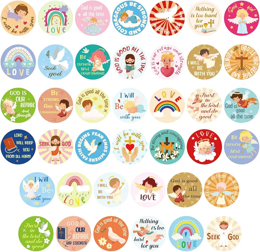 600pcs Christian Religious Stickers for Kids, 1" Round Jesus Stickers for Kids Adults Inspirational Christian Faith Stickers Catholic Bible Decals for Art Crafts Easter Decor (Angel Style)