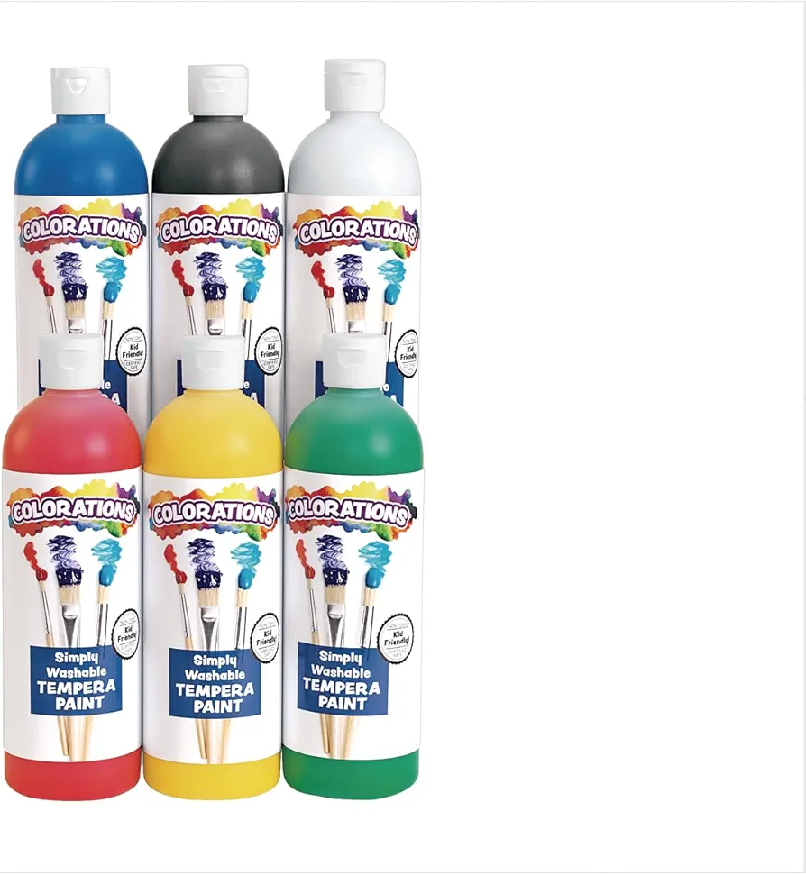 Colorations Washable Tempera Paint, Set of 6 Colors, Non Toxic Paint, Vibrant Paint, Tempera Kids Paint, Craft Paint, Paint for Children, Kids Paint, Art Supplies, Paint Set, Washable Paint