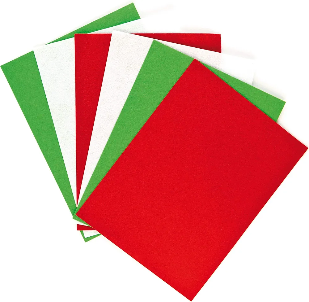 Baker Ross EX764 Felt Craft Festive Felt - Pack of 10, Red, Green & White for Kids to Decorate, Arts & Crafts