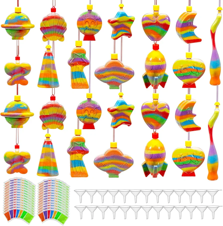 Lallisa 39 Set Sand Art Kits Sand Art Bottle Necklaces for Kids Included 273 Bags Colored Sand 39 Clear Sand Art Bottles 39 Funnels, Create Your Own Sand Art Crafts for Boys Girls Party Supplies