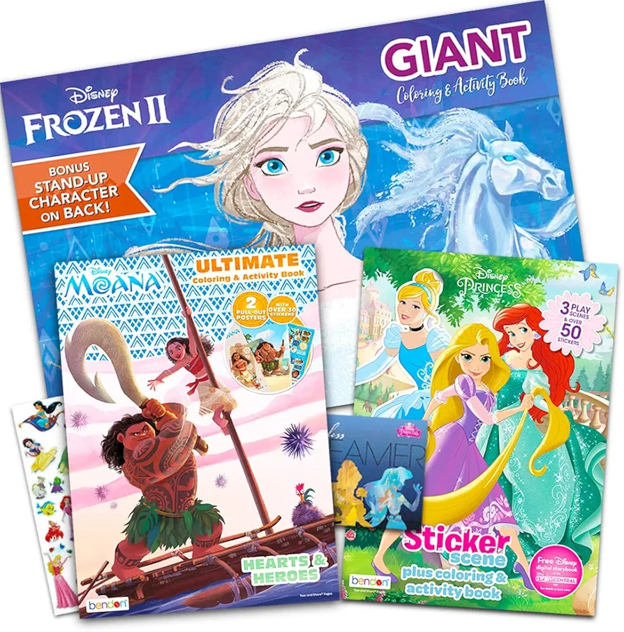 Disney Princess Frozen Coloring and Activity Book Super Set - Bundle includes 3 Deluxe Princess Coloring Books with Elsa, Moana, Cinderella, and More Over 175 Stickers