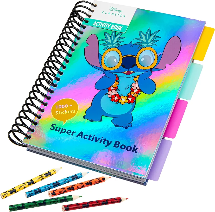 Disney Stitch Sticker Book for Kids Over 1000 Stickers for Scrapbooking Colouring Pencils Activity Book - Stitch Gifts