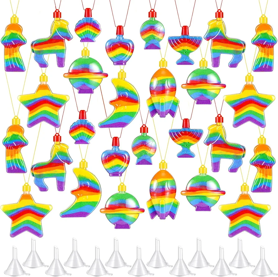 Uiifan 200 Pcs Sand Art Bottle Necklaces Bulk Sand Art Craft Kits for Kids Sand Art Containers for Crafts Supplies Fun Collection Bottles for DIY Art Activity Group with Plastic Funnels