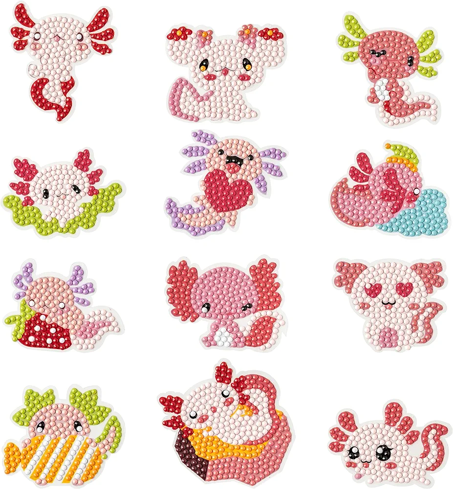 RicaBili Axolotl Diamond Art Kits - 12 Axolotl 5D DIY Creative Art Craft Mosaic Sticker for Kids&Adult Beginners Digital Diamond Art Parent Child Activity Kits Back to School Birthday Gifts