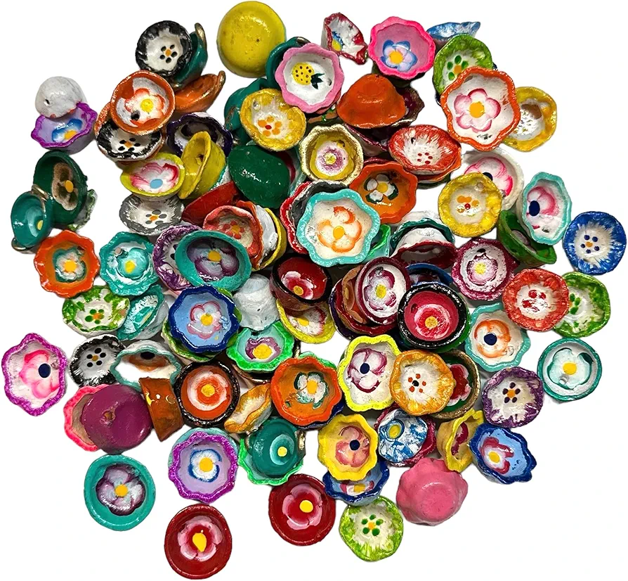 JDProvisions 12 Pieces Miniature Mexican Fiesta Pottery Ceramic Mud Handpainted Mini Plates for Arts and Crafts Party Favor Decorations, Small