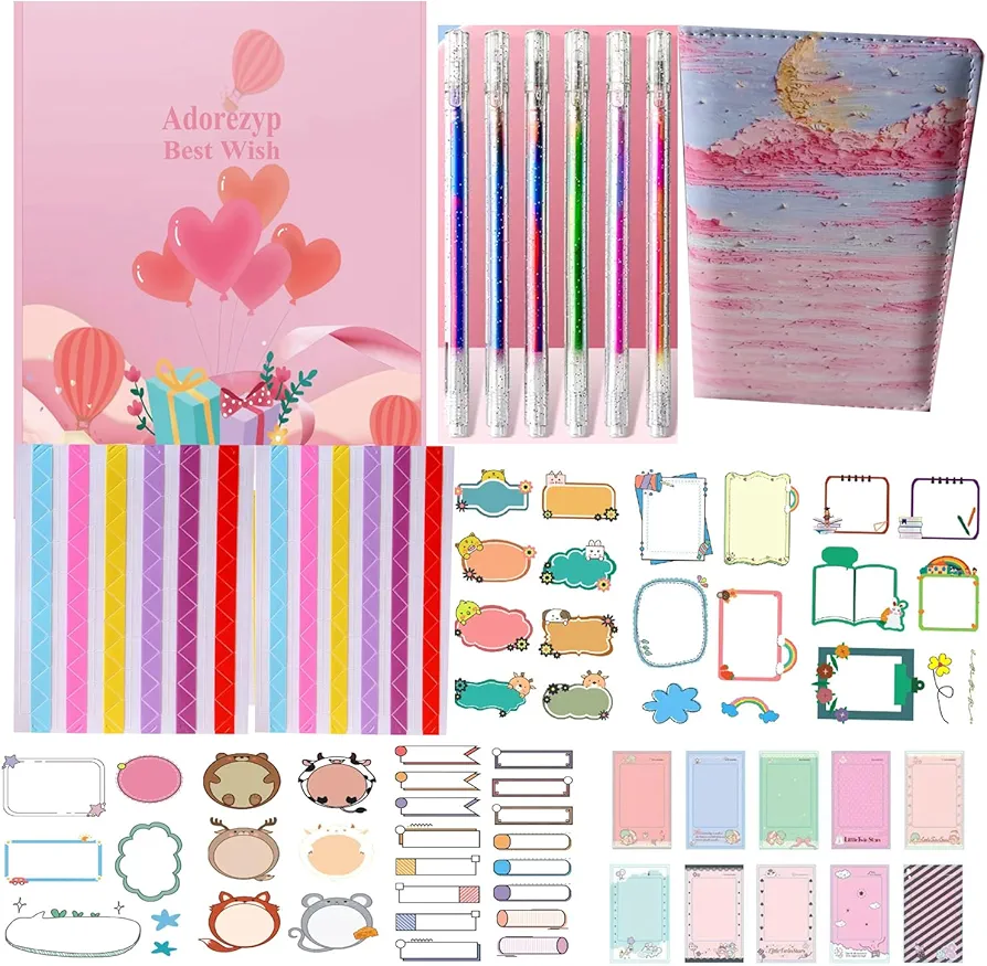 DIY Journal Kit for Girls 120pcs+ Diary for Girls Age 8-12 Gifts for 6 7 8 9 10 11 12 13 14 15 16 Year Old Girls, Stationery Set, Scrapbook Supplies Set, Art Crafts Kit, Ideal Gifts (Pink)