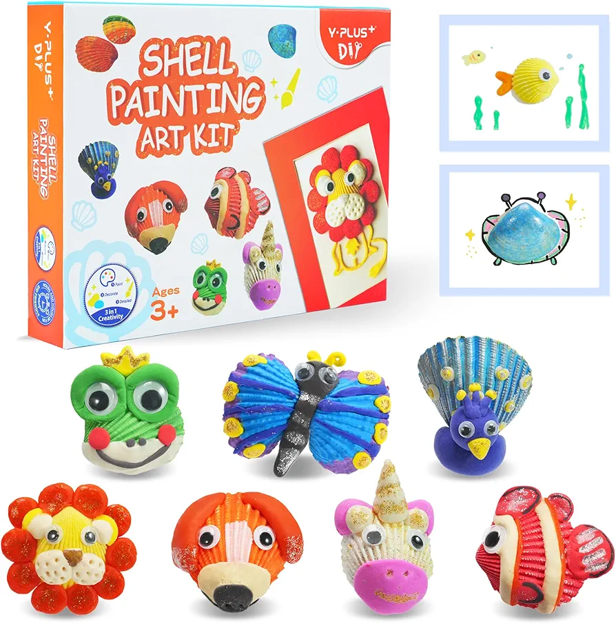 YPLUS Shell Painting Kits for Kids, 50 Pcs Art Craft Activity Toys for Kids Ages 4-6 3-6 4-8, Creativity Gift for Girls Boys, Seashell DIY Set - Frog