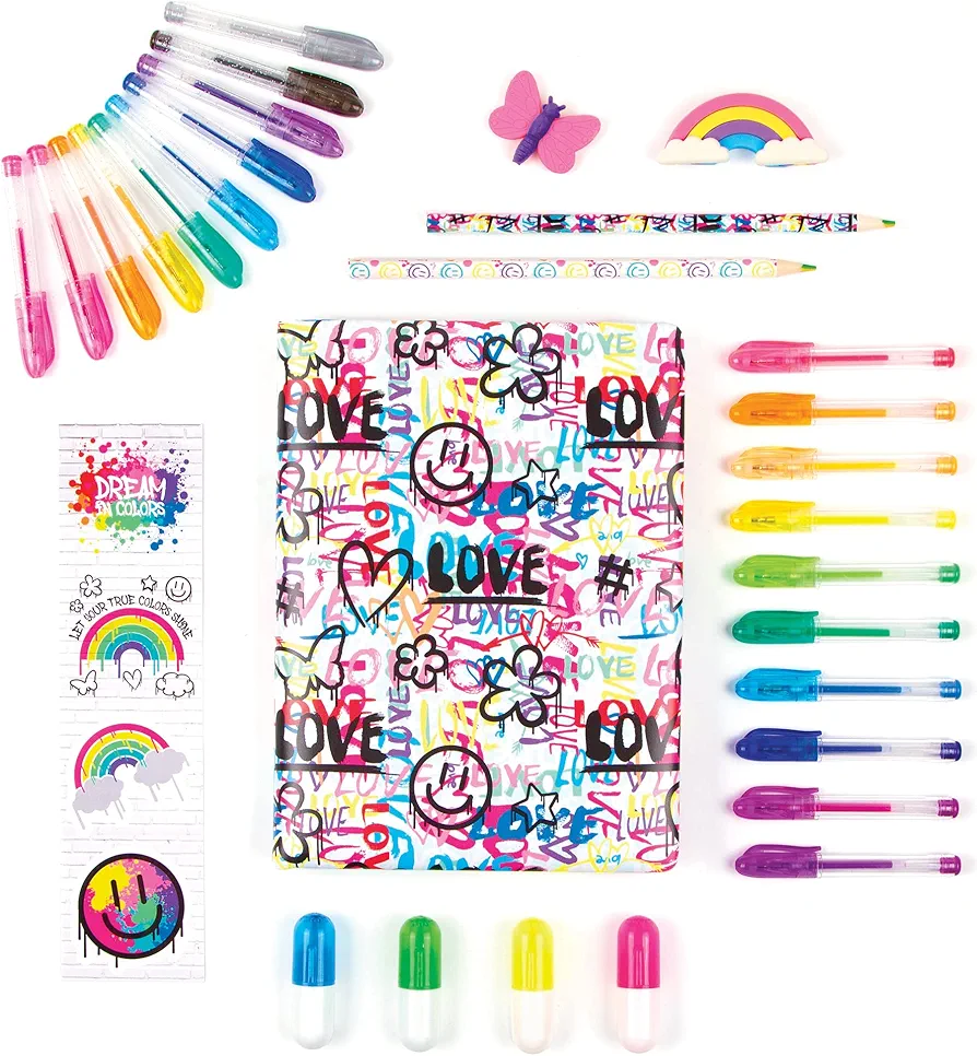3C4G Graffiti Street Style Jumbo Stationery Set - DIY Journaling Kit for Girls with Diary, Gel Pens, Puzzle Erasers, Stickers & More - Kids Journal for Girls 6-8-10-12-14 by Make It Real