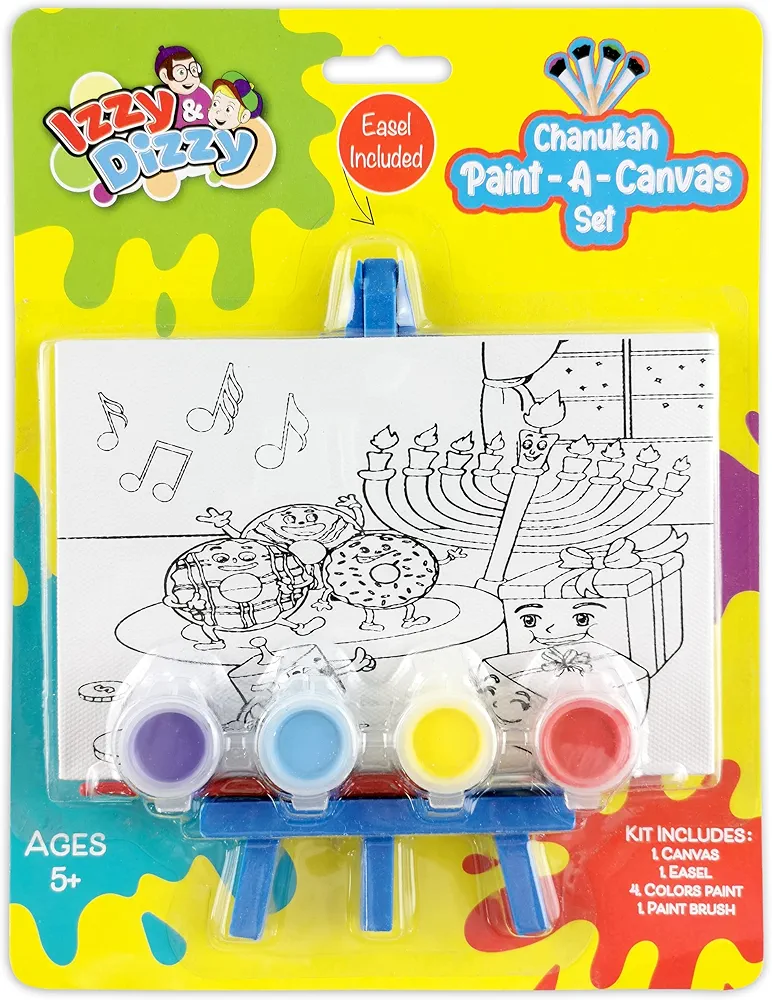 Izzy 'n' Dizzy Canvas Painting Kit with Easel - Chanukah Kids Canvas Painting Set - Pre Drawn Canvas for Painting for Kids - Chanukah Kids Arts and Crafts