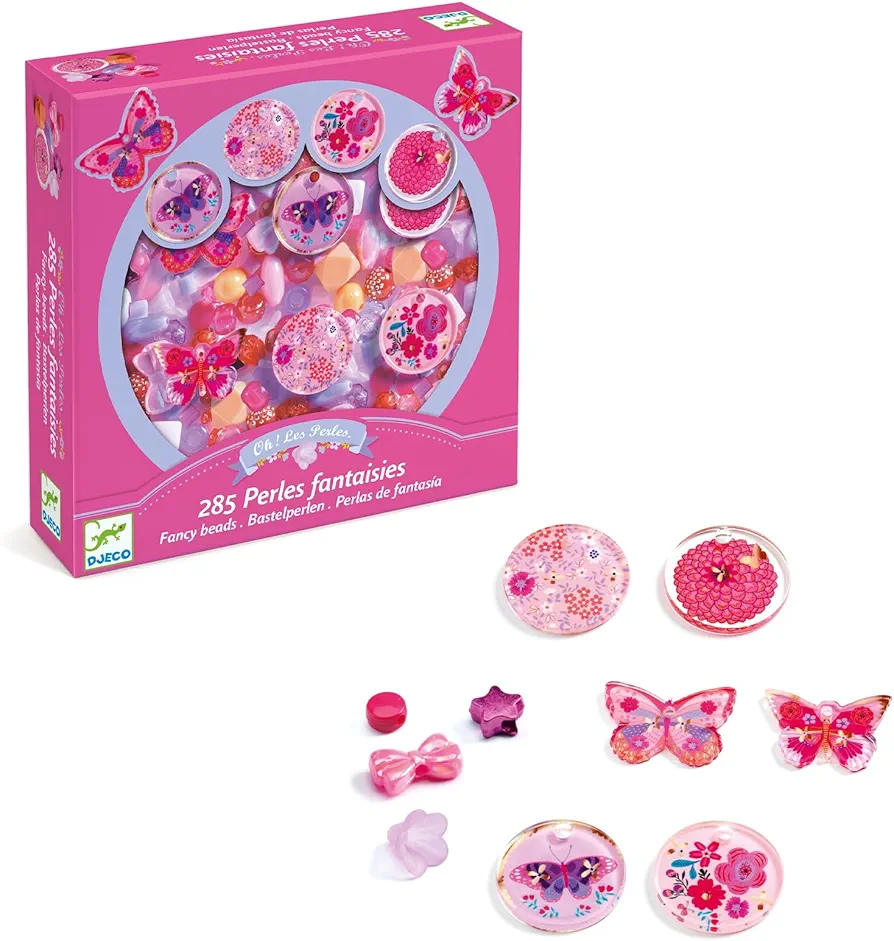 DJECO LGA Butterfly Beads - Create Your Own Necklace & Bracelets - Fun & Creative Activity for Family & Friends - Educational Arts & Craft Kit for Children 4+ Years Girls & Boys