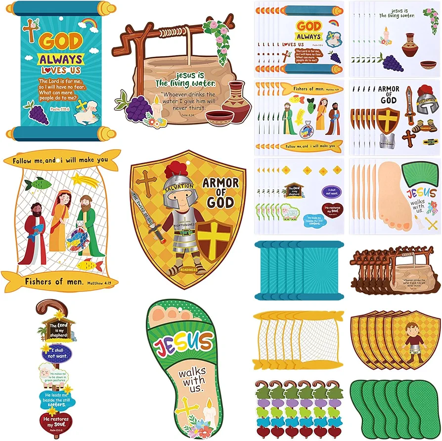 Outus 72 Set Religious Sunday School Crafts Armor of God DIY Craft Kit VBS Christian Crafts for Kids Bible Hanging Ornament Sunday School Paper Craft Sticker for Christmas DIY Activity Preschool
