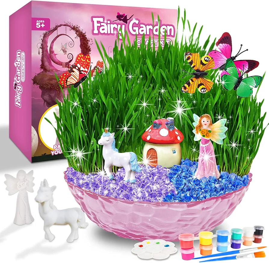 Catcrafter Fairy Garden Kit for Kids - Terrarium Kit for Kids Light Brite with Unicorn Stuff, Science Kits for Kids Age 5-7 6 8 9+