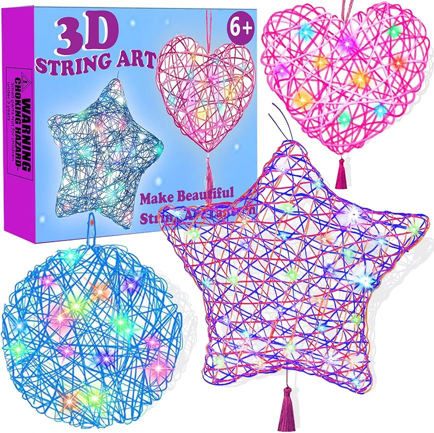 Beilunt Art and Crafts for Kids Ages 6-8, 3D String Art Kits for Girls Christmas Birthday Gifts, Crafts for Girls 8-12, Make Lantern with 20 Colored LED Bulbs for Girls 6 7 8 9 10 11 12 Year Old