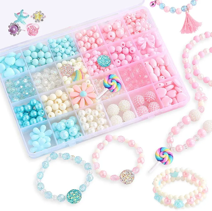 ANDYKEN Kids Jewelry Making Kit for Girls - Bead Kits for Girls Kids Crafts Girls Jewelry Making Kits Colorful Acrylic Girls Bead Set Jewelry Crafting Set