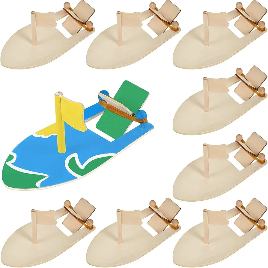 Deekin 100 Pcs DIY Wooden Sailboat Model Rubber Band Paddle Wood Boat Craft Paint Boat Toys for Birthday Carnival Party Handmade DIY Craft Kids Gift School Projects