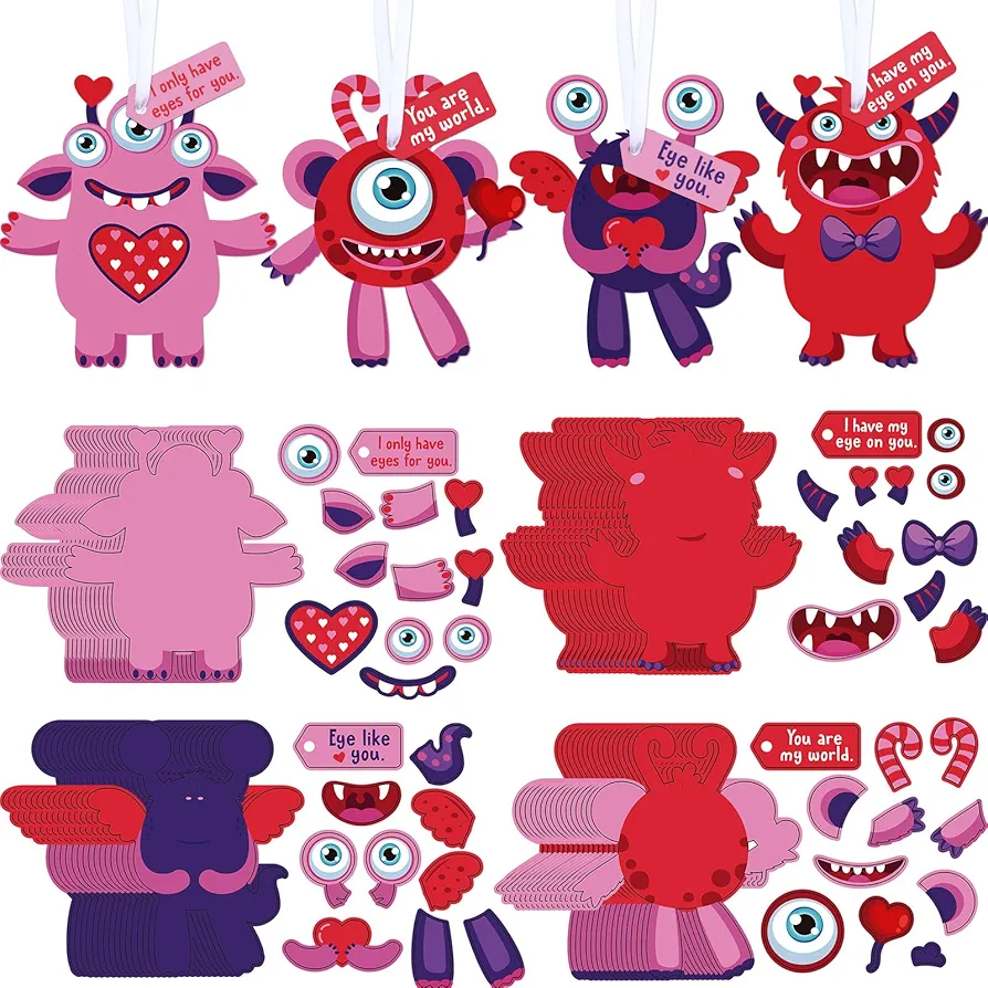 Sumind Valentine's Day Craft Kits for Kids, DIY Craft Ornament Valentine Class Game Activities Paper Craft Hanging Ornament for Valentines Day Decorations (36 Sets)