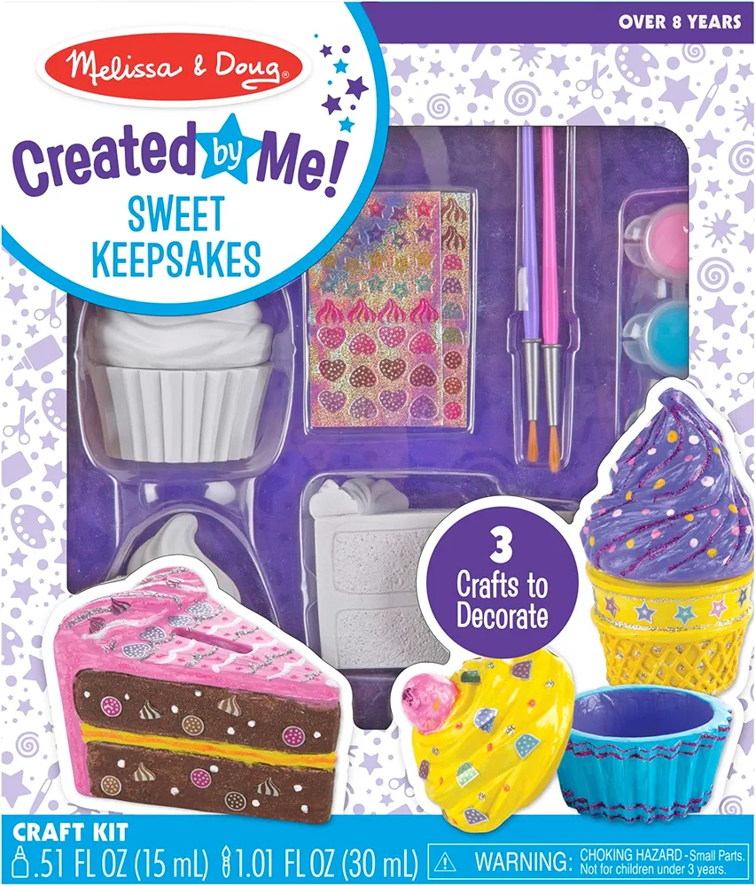 Melissa & Doug Sweet Keepsakes Craft Kit: 2 Decorate-Your-Own Treasure Boxes and a Cake Bank, One Size, Dyo