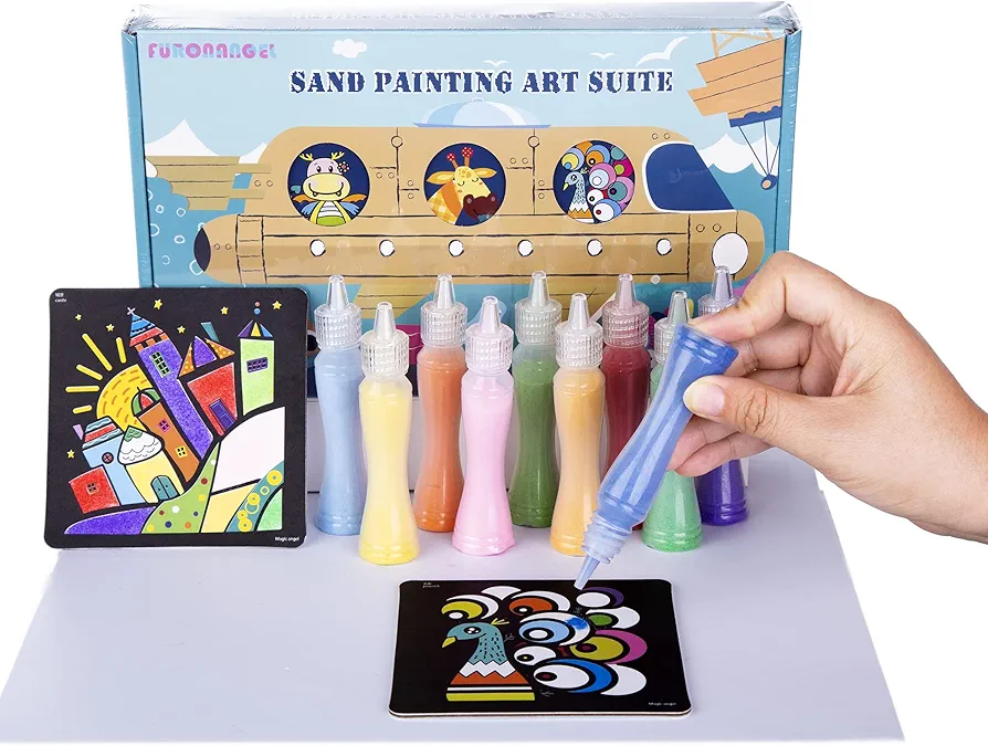 Berry President Sand Art Kits for Kids, Sand Painting Kits for Kids, Sand Art Pictures Peel and Stick Kit with 10 Bottles Colored Sand for Children
