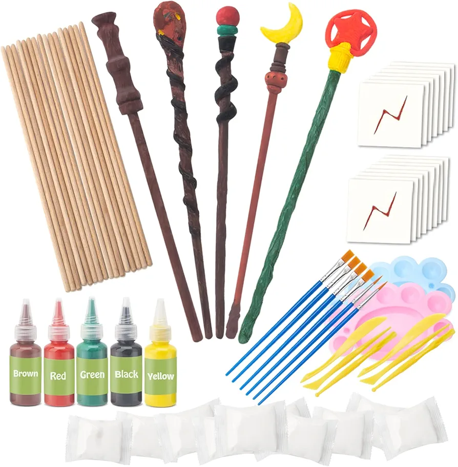 YoHold Magic Wand Making Kit, Wizard DIY Craft Painting Set,DIY Wand Making,Lightning Bolt Tattoo for Halloween Supplies,Kids Gift,Cosplay/Birthday Party Decor,School Student Activities-67pcs in All