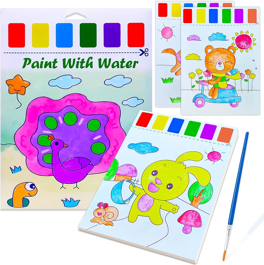 JZILU Watercolor Coloring Book for Kids, Paint with Water- Magic Paint Set Mess Free Coloring for Toddlers- Arts and Crafts Kit for Girls Boys Travel Activities Birthday Christmas Gift
