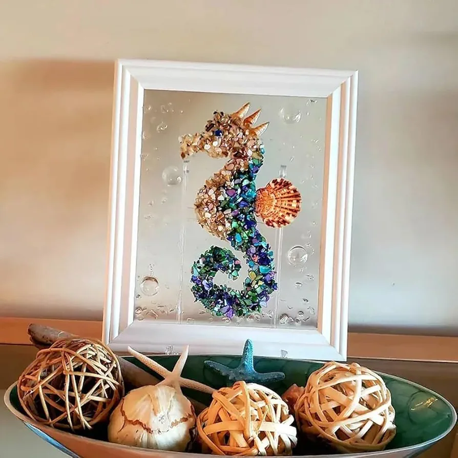 EQUELY Sea Glass Art Kit, DIY Ocean Painting Kit, DIY Mosaic Arts and Craft Kits with Sea Animal Plant Accessories, Art Frame Birthday Gift for Best Friends, Desk Windowsill Decoration(Seahorse)