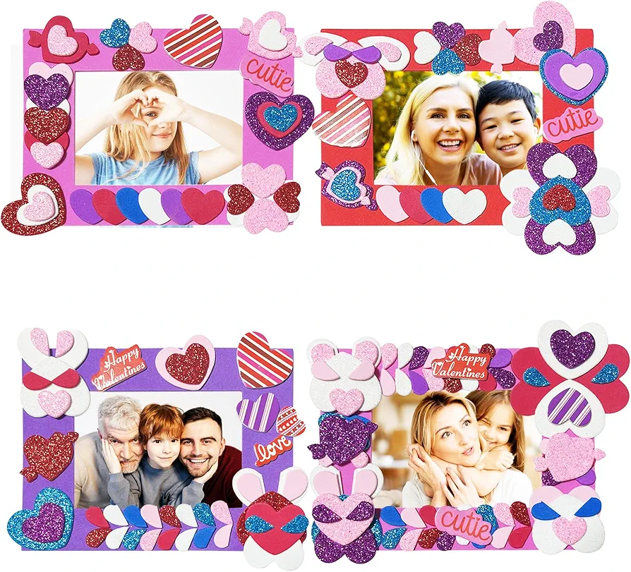 Valentines Picture Frame Craft Kits 21 Sets DIY Foam Valentine's Day Craft Kits for Kids with Heart Stickers for Classroom Valentine Activity Gift Exchange Art Project Supplies