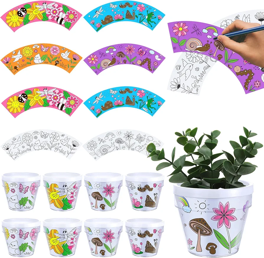 Irenare 36 Sets Mother's Day Flower Pot Crafts for Kids DIY Spring Gardening Pot Craft Kit Bulk Paint Your Own Flower Plant Pot for Preschool Classroom Science Garden Activities