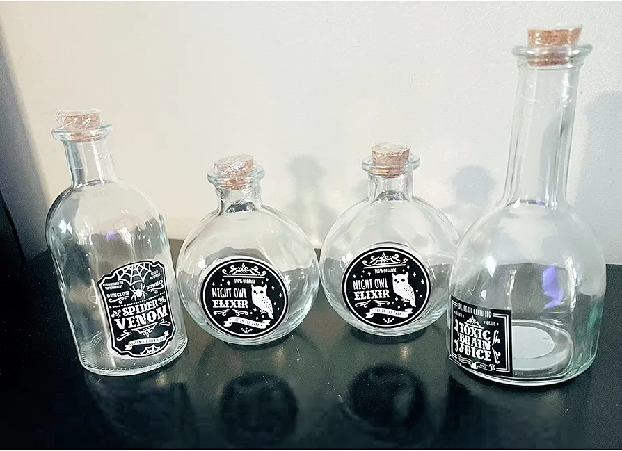 4 Pack Halloween Magic Potion Bottles Toxic Brain Juice/Spider Venom/Night Owl Elixir Set Includes 1 Toxic Brain Juice 1 Spider Venom 2 Night Owl Elixir Perfect for Halloween Parties & Spooky Decor!