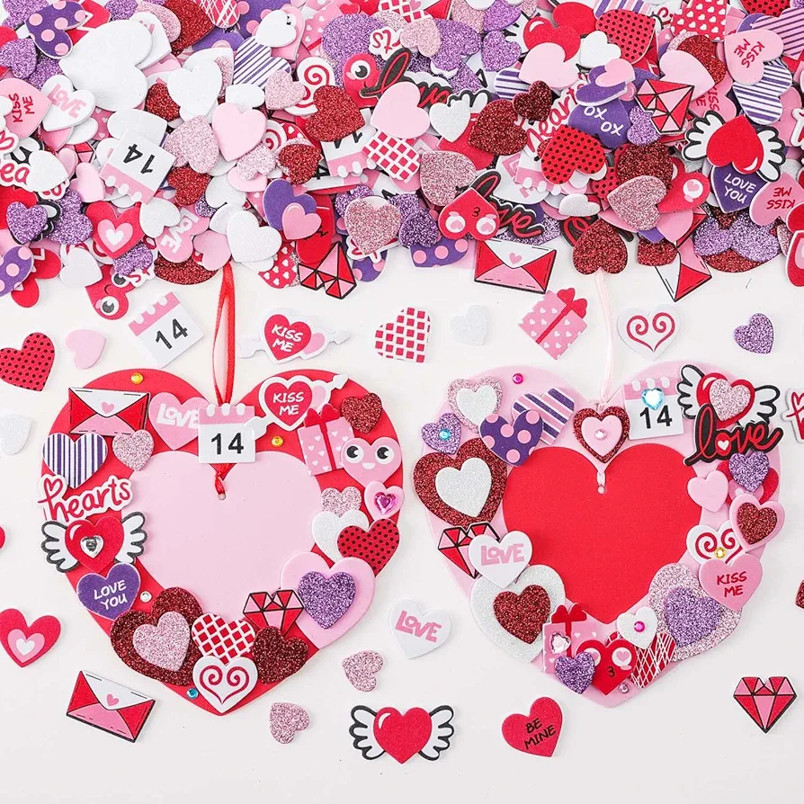 TINYFUTURE 18 Sets DIY Valentine's Day Foam Wreath Crafts Kits Decorations Self Adhesive Heart Sticker Love Heart Letter Shiny Sticker for Kids Party Favors Fun Classroom Home Activities